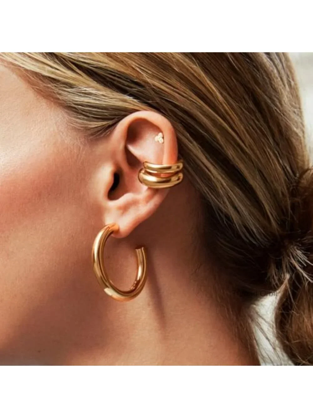 14K Gold Plated Chunky Hoop Earrings - Hollow Tube Lightweight